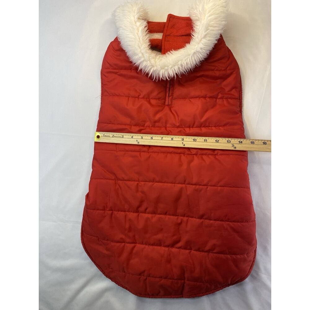 Red/White Fleece Dog Coat/Jacket Faux Fur Collar Santa Christmas Warm Size L - Picture 3 of 7